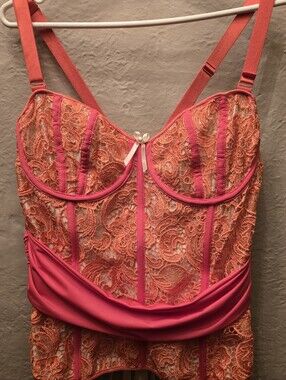 Coquette Diva Lace Bustier Corset Top Pink Coral 1X/2X Y2K